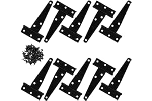 GELUODE 10 Stück 4 Zoll T-Scharnier Torbänder Scharniere Tür Scheunentore Scharniere schwarz Schmiedeeisen rostfrei mit 60 Stück schwarzen Schrauben