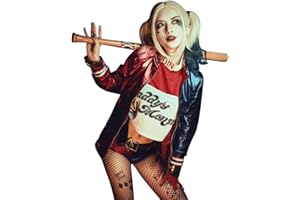 Partymall Harley Disfraz de Cosplay para Niñas Adultos Disfraz de Harley Suicide Traje Kit Abrigo Camiseta, Pantalones Cortos y Guante para Carnaval Hallooween Cosplay Party