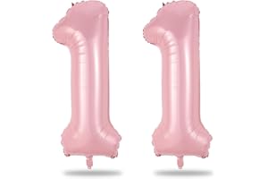 LINGQIANG 11 Balloon Number Birthday, Giant Light Pink Number 1 & 1 Helium Foil Balloons for Girls 11th Birthday, Pastel Pink 40'' Self Inflating Mylar 11 Balloon for Women Anniversary Party Decoration Supplies
