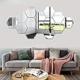 14 Pcs Hexagon Mirror Wall Stickers, Large Acrylic Plastic Mirror Tiles Art Decoration Mirror DIY Mirror Sheet Mirror Setting Wall Sticker Decal Murals for Home Office Bedroom TV Background Gym Decor