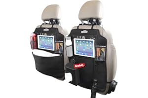 oasser Organizador de coche de 2 protectores de asiento trasero Kick Mats para asiento de coche con caja de pañuelo, soporte de tablet de 10 pulgadas y 3 grandes compartimentos de almacenamiento