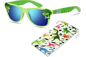 Hifot Sonnenbrille Kinder Jungen Mädchen, Dinosaurier Sonnenbrille Jungen 3-10 Jahren, Kinder Sonnenbrillen mit UV-Schutz, Kindersonnenbrille ab 3 Jahre mit Brillenbeutel für Sommer Freien Strand