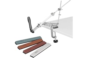 MusyVocay Affilacoltelli professionale con 4 mole, affilacoltelli ad angolo fisso con rotazione, set di utensili per affilatura manuale della cucina