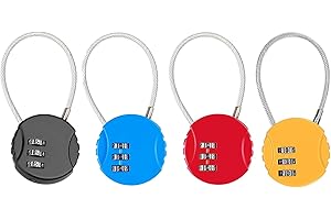 JDXun 4 Stück Zahlenschloss, Gepäckschloss, Kofferschloss Zahlenschloss Vorhängeschloss Draht Rreisekoffer Schloss 3-stelliges Sicherheitsschloss für Koffer, Gepäck, Spind (Schwarz, Rot, Blau, Gelb)