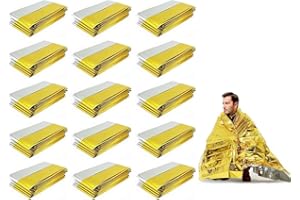 Kellegour 15pcs Couverture de Survie Thermique Urgence,Couverture de Survie d'urgence,Couvertures de Survie,Couverture Thermique Or Argentée,pour Camping,Randonnée,Premiers Soins,Marathons(140*210cm)