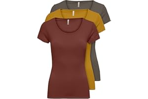 ONLY 3er Pack Damen T-Shirt schwarz oder weiß Kurzarm lang Basic Sommer T-Shirts XS S M L XL 15209153