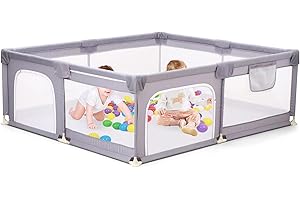 KISDREAM Baby Playpen, 150 x 180 cm, Foldable Playpen, Baby Portable, Removable Baby Safety Playpen, Barrier with Breathable Net & Suction Cups, No Play Mat, Easy Assembly