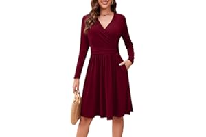 Actcat V-Ausschnitt Pullover Kleid Langarm Casual Kleider Herbst Kleid Damen Floral Party Kleider mit Taschen