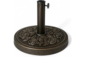 KEPLIN 12kg Cast Iron Effect Parasol Base with Floral Pattern – Heavy Duty Metal Garden Patio Furniture Stand for Umbrella, Canopy, Gazebo, Awning etc. – Diameter 45mm (12 Kg, Bronze)