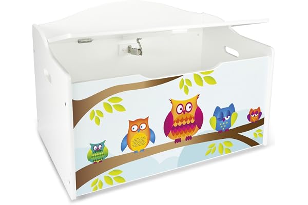 Leomark Coffre à Jouets En Bois Taille XL Motif: de Hiboux Récipient Pour Les Jouets Banc Reglable Excellent Qualité Le Coffre De Rangement Pour Enfant Organiseur Coffre De Rangement L 68 x P 42 x H 46 cm