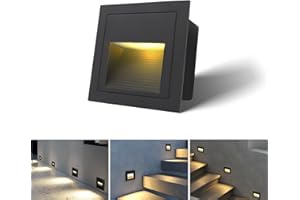 Arotelicht 1pcs/3W Wall Recessed Stair Lights LED,Warm White,Indoor Step Light,Square Recessed Wall Light,Black Cover Staircase Light IP44 for Indoor Outdoor Stairs, Home, Kitchen, Attic, Aisle