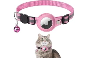 LONGYIFA Airtag Cat Collar, Air tag Cat Collar with Bell and Safety Buckle in 3/8" Width, Reflective Collar with Waterproof Airtag Holder Compatible with Apple Airtag for Cat Dog Kitten Puppy (Pink B)
