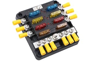 T TOCAS 6 Way Fuse Box with Negative Bus Bar 12V 24V DC Blade Fuse Blocks 6 Circuits Fuse Box Holder for Automotive Boat SUV RV Van