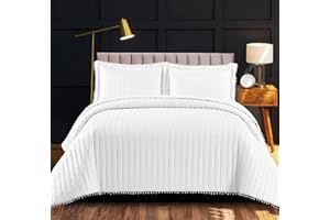 Shop Direct 24 Quilted Bedspread Single Bed Throws for Bedroom Decor - Quilted Embossed Pattern Reversible Quilt Bedspreads Coverlets with Matching Pillow Cases 185x240 cm White