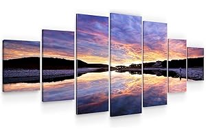 Startonight Grand Format Art Encadré Lever De Soleil Au-dessus De L'eau, Impression De Photos Sur Toile XXL Imprimée Tableau Motif Moderne Déco d'Art 7 pieces Tendu Sur Chassis 100 x 240 cm