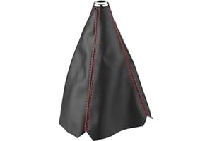 EVGATSAUTO Gear Shift Knob Gaiter,PU Leather Universal Bright Black PU Leather Gear stick Shift Knob box Cover Red Stitch Gear Gaiter Boot dust Cover covers Gearstick Knob Gaiter
