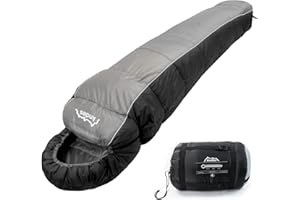 Andes Nevado 3-4 Season Mummy Sleeping Bag Warm 400GSM Filling - Compression Carry Bag Included - Ideal For Camping, Hiking, Backpacking, Festivals
