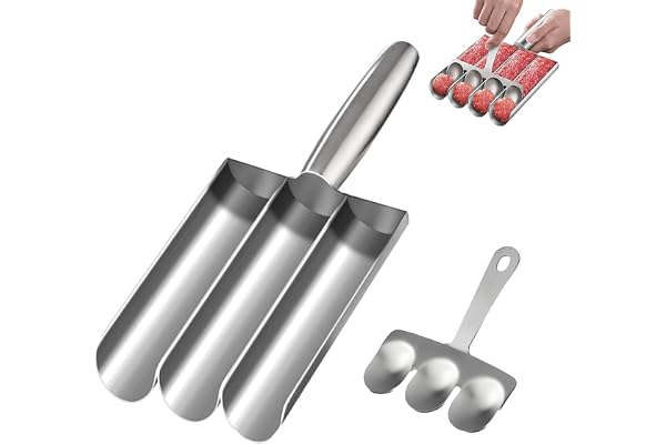 Köttbulleformer av rostfritt stål, köttbullsmaker, 3 rör kula frikadellformer, köksredskap, verktyg för snabbt stekning av köttbullar, fiskbullar, Kitchen Meatball Maker med skärspatel