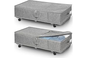JUPELI Under Bed Storage on Wheels, Extra Large 50L Foldable Under Bed Storage Organiser, 2 Pack Underbed Storage on Wheels, Rolling Underbed Storage Boxes with Lids for Toy, Blanket, Clothes, Shoes