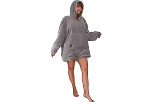 OHS Electric Heated Oversized Hoodie Blanket Warm for Men Women Sherpa Lined Fleece Throw Giant Jumper Wearable Sweatshirt, Charcoal Grey