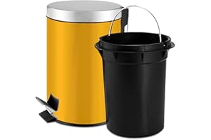 TIENDA EURASIA - Papelera de Baño con Pedal, Papelera Oficina con Cubo Extraible, Papelera Escritorio Fabricada en Acero Inoxidable, Papelera de 3l, Cubo de Basura de ø17 x 25 cm (Amarillo)
