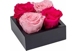 Khiva Valentine's Day Preserved Roses in Wood Box, 4 Pink Mix Birthday Flowers for Delivery Prime, Everlasting Flowers, Natural Forever Roses That Last for Years, Eternal Rose, Gift for Mum