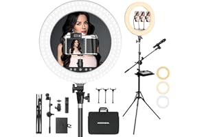 KOSCHEAL 18 Zoll Ringlicht mit Ständer, 3000-6500K Einstellbares LED licht mit Mikrofon und Soundkartenhalter, Fotografie Ringlicht für Friseur/Professional Kamera/TikTok/YouTube