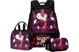 Zhongkaihua Hazbin Hotel-ryggsäck 3-delat set, anime-ryggsäck enkel lunchväska pennfodral student tillbaka till skolmaterial ryggsäck vardagsryggsäck reseväska, Typ 3, en storlek