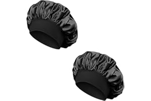 WLVINSON Lot de 2 bonnets de sommeil en soie - Pour homme et femme - Noir, Noir