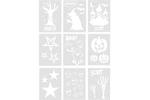 LOCOLO Halloween Stencils, Set of 9 10 x 7 Inches Halloween Symbol Plastic Drawing Templates - Ghost, Witch, Bat, Spider Net, Black Cat, Assorted