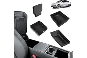 [4 PZS] GAFAT Nuevo Tesla Model Y Juniper 2025 2026 Cajas de Almacenamiento Consola Central, 2 Organizadores de Floculación, 1 Organizador debajo de Consola Central de Goma Blanda TPE, 1 Caja Oculta