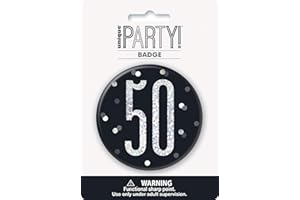 UNIQUE 50. Geburtstags-Anstecker - 7,5 cm - Glitzer Schwarz & Silber Geburtstag