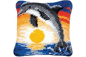 FANKXIUXI Delfine Kissen Knüpfhaken Kits Gedruckt Kissen Häkeln Garn Stickerei Handarbeit DIY Kissenbezug Teppich Abdeckung Weihnachten Sofa Dekoration 43x43cm