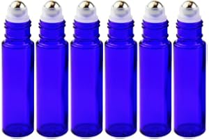 YIZHAO Azul Botellas Roll On Cristal para Aceites Esenciales 10ml, con Roll-on Bola de Acero Inoxidable, para Aceites Esenciales, Masajes, Aromaterapia, Botella de Laboratorio – 6 Pcs