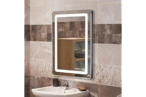 POPSPARK Miroirs cosmétiques muraux, Miroir Salle de Bain avec éclairage LED 9W Lampe de Miroir,rectangulaire,Blanc Froid, Mur, étanche IP44, 50x70cm Miroir Lumineux Solide Verre Trempé