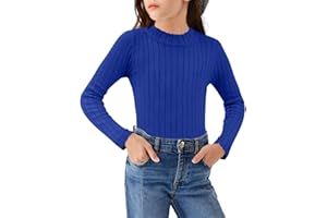 Arshiner Filles Manches Longues Thermique Enfants Demi Col Roulé LoisirsT-Shirt Col Rond Élégant Automne Hiver Pulls pour Fille 5-13 Ans