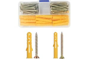 FREEASY 60 PCS Wall Plugs and Screws Set, M6 M8 Heavy Duty Wood Screws and Wall Plugs Kit for Brick, Concrete, Masonry, and Drywall, 30 Masonry Self Tapping Screws, and 30 Expansion Pipe Anchor Bolts