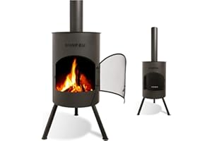 BonFeu BonTon 50 Schwarz - Terrassenofen - Feuerstelle mit Funkenschutz für entspannte Abende - Feuersäule Outdoor - Terrassenkamin mit Grillrost - Gartenofen aus Cortenstahl - 50x50x172cm