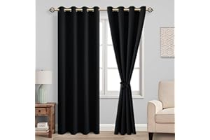 JIUZHEN Blickdicht Vorhänge Gardinen Ösenvorhang für Schlafzimmer Wohnzimmer,Schwarz Verdunkelungsvorhang,2 Stück,183x117cm(HxB)