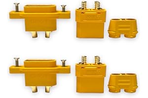 VUNIVERSUM Lot de 2 paires de connecteurs encastrables XT90NE-M + XT90H jaunes pour batterie LiPo, compatibles avec XT90 XT90H XT90S Fiche dorée 2 broches anti-polarité DIY