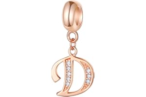GLOWDAS Charms de lettre en or rose initiale A - Z alphabet perles, pendentif de pierre de naissance cz en argent sterling 925, cadeau d'anniversaire de fête des mères pour bracelet à breloques européen