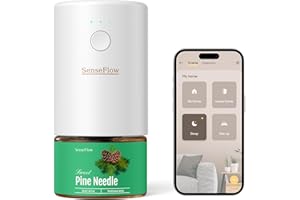 SenseFlow Diffusore di Oli Essenziali Wi-Fi SF101S - Ultrasuoni Senza Acqua Profumatore per Ambienti, 100% Vegetale, Aroma 120 Giorni, LED, Ideale per Casa, Hotel e Studio - Aghi di Pino