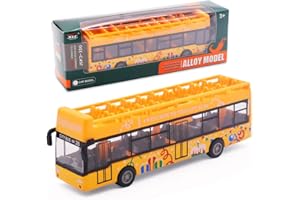 FCXVXCL Bus Car Toys with Box, Double Decker Bus Toy Model Inertia Toy Cars Pull Back Vehicle Toys City Car Toy for Kids Birthday Gift Party Favors -Yellow