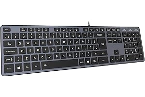 B.FRIENDIT Slim USB Wired Keyboard, Soft Touch and Quiet Key for PC, Laptop and Computer, Full Size QWERTY UK Layout - Space Gray