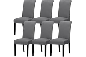 Lellen Dining Chair Covers Set of 6, Stretch Chair Covers Dining Chair Slipcovers Removable Washable Reusable Home & Kitchen Decor Protector Dining Room Chair Covers,Grey