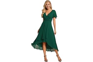 Ever-Pretty Abito da Ospite Scollo A V Maniche A Volant Gonna A Trapezio Abiti Cerimonia Donna Eleganti EG02084