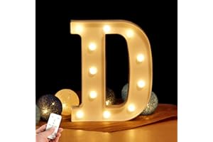 WHATOOK Letras Luminosas Decorativas con Luces LED, con temporizador inalámbrico y mando a distancia regulable, Color Blanco - Letra D