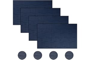 BECHEN Vinyl Placemats and Coasters,Washable Table Mats Easy to Clean Woven Placemats for Dining Table Set of 4(Navy Blue)