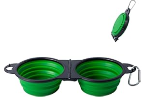 SLSON 2 in 1 ciotola di piega del cibo per animali domestici acqua del cane e ciotola di cibo ciotola di viaggio per cane e gatto Ciotole portatili per animali domestici per camminare (verde)