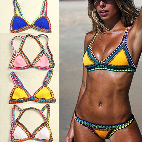 Sitengle Damen Bikini Sets Multicolour Push up Handgestrickte Badeanzüge Crochet Neopren Paisley Bademode Badeanzug Bathing Suit Ethnischen Tauchanzug Hot Bikini - 2